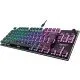 The Roccat Vulcan TKL Mechanical Gaming Keyboard in black, shown from a front angle. The tenkeyless design highlights the extra space available on a desk, and the RGB lighting is visible beneath the low-profile keys.