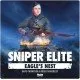 The box art for the Sniper Elite: Eagle's Nest Expansion, showing a sniper in a snowy environment with the new characters and the titular Eagle's Nest in the background.