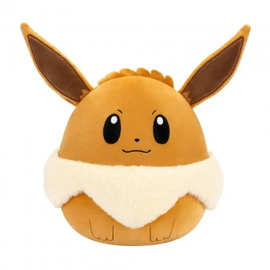 An official Pokémon Eevee Squishmallows plush toy, shown in its signature ultra-soft, squeezable form.