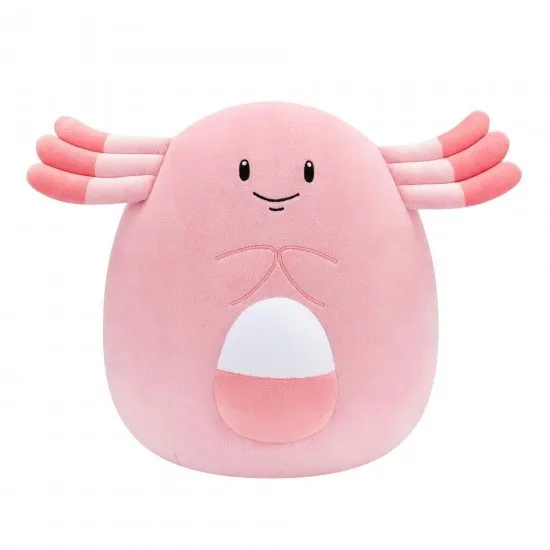 An official Pokémon Chansey Squishmallows plush toy, shown in its signature ultra-soft, squeezable form.