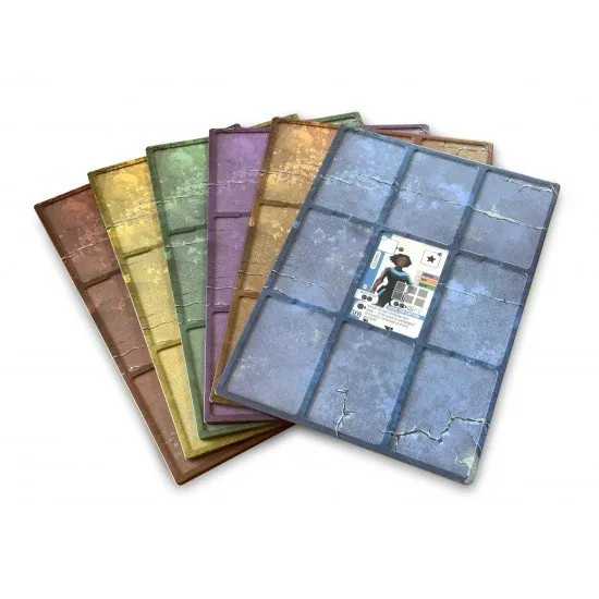 A pack of 6 dual-layered Vantage Player Mats from Stonemaier Games, designed to hold a 3x3 grid of cards and prevent them from shifting.