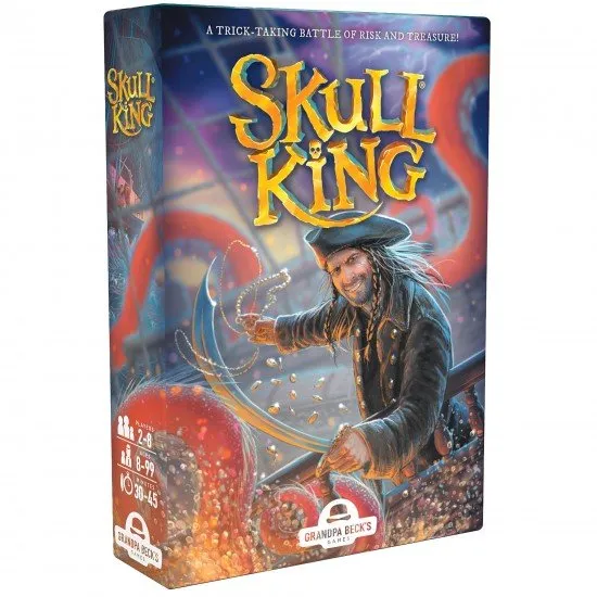 Skull King card game box and pirate-themed cards by Grandpa Beck's Games