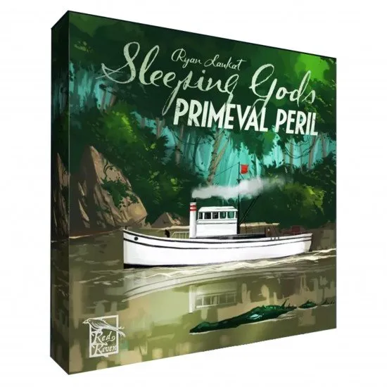 Sleeping Gods Primeval Peril board game box showing new characters and world map