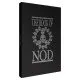 Vampire The Masquerade 5th Edition The Book of Nod cover art showing the faux-leatherbound book with silver foil and gilded pages