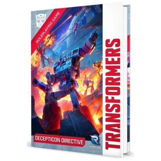 Transformers RPG Decepticon Directive Sourcebook cover art featuring Megatron and other Decepticons in a dynamic, aggressive pose