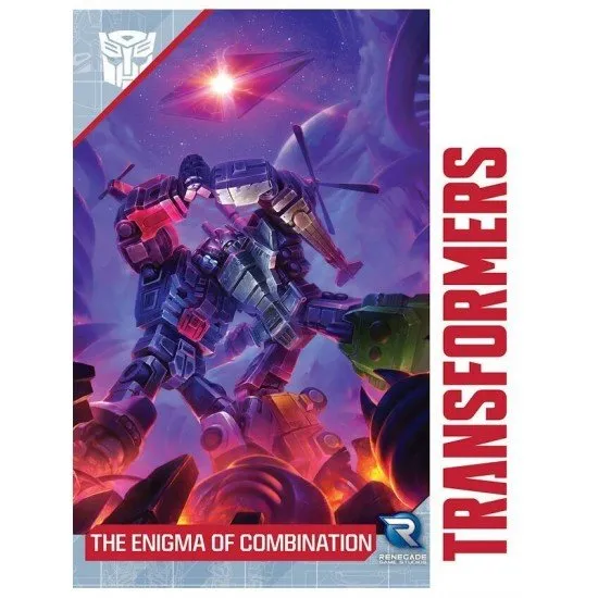 Transformers RPG The Enigma of Combination Sourcebook cover art featuring a massive Combiner Gestalt form (likely Devastator or Superion) in battle