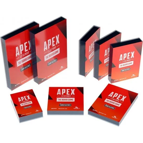 Apex Legends The Board Game Card Sleeves showing a stack of clear card sleeves with the Apex Legends logo