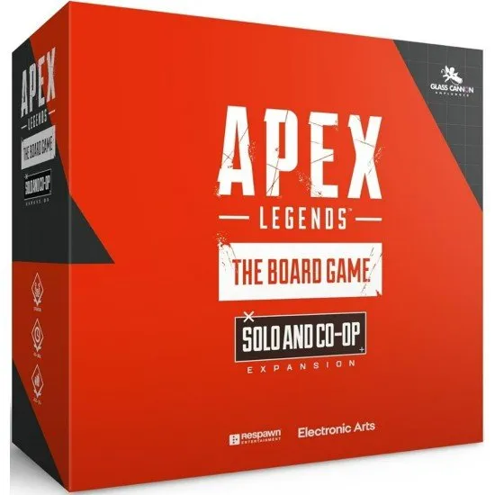 Apex Legends The Board Game Solo & Co-op Expansion box art showing the six core legends as automated opponents with the solo and co-op icons