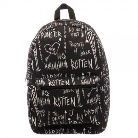 Suicide Squad Sketch Sublimated Backpack showing a colorful, all-over sketch-style print featuring characters from the DC Comics Suicide Squad