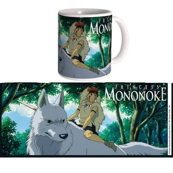 Studio Ghibli Princess Mononoke ceramic mug featuring San and the forest spirits