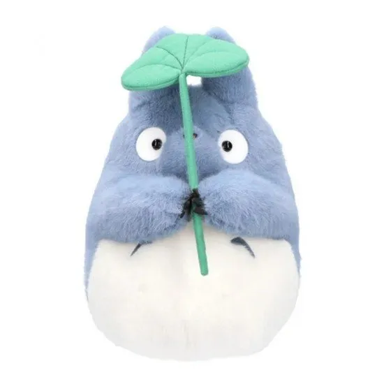 Medium Blue Totoro plush in a dynamic dancing pose with raised arms and a joyful expression