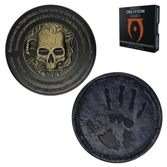 Large 70mm Dark Brotherhood medallion with black and gold dual-plating and Five Tenets engravings