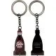 Metal keyring with the red and white Nuka-Cola logo featuring a distressed wasteland finish