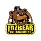 Square coloured metal pin badge featuring Freddy Fazbear and the Fazbear Entertainment company logo