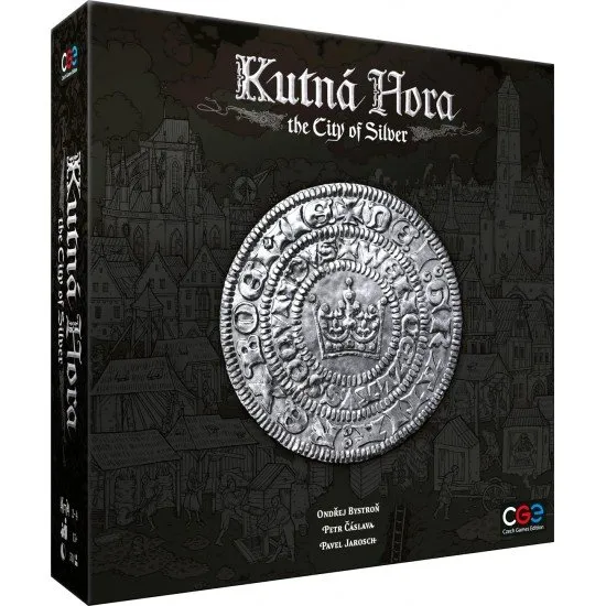 Top-down view of the Kutna Hora board game including silver mines, city tiles, and Saint Barbara's Cathedral
