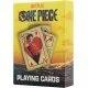 Deck of One Piece playing cards showing Luffy, Zoro, and Nami live action character cards