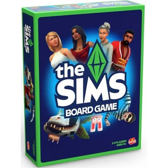 The Sims Board Game box showing the iconic green plumbob and various Sim characters