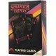 Deck of Stranger Things playing cards with neon character art on a black background