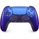A PlayStation 5 DualSense controller with a shifting metallic finish that transitions between deep blue and royal purple