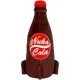 A large, soft red plush toy shaped like a Nuka-Cola bottle with the classic white logo and a grey bottle cap top