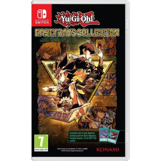 Nintendo Switch game case showing classic Yu-Gi-Oh! characters and various retro game screenshots from the early Duel Monsters era