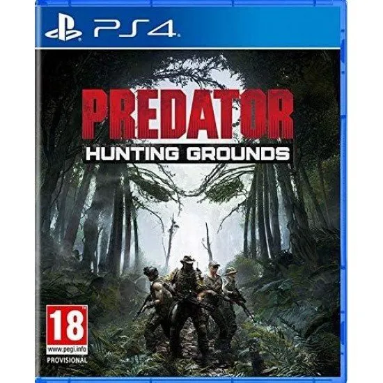 A cloaked Predator crouching on a jungle branch overlooking a four-person paramilitary Fireteam below