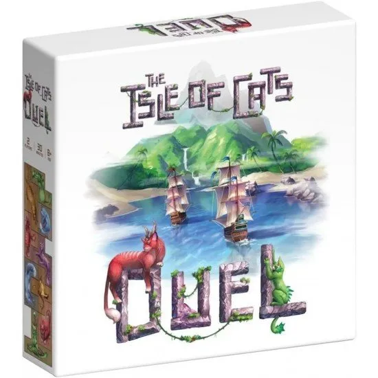 Two player boards representing rescue boats being filled with colourful cat-shaped tiles and treasures next to an island movement tracker