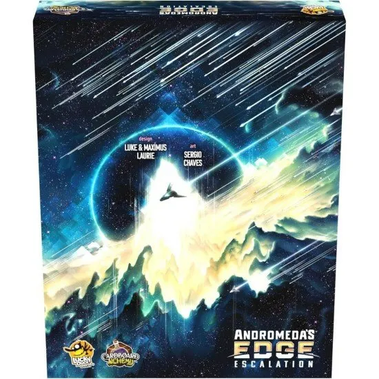 A sci-fi board game expansion box depicting a massive space dragon and various futuristic faction leaders