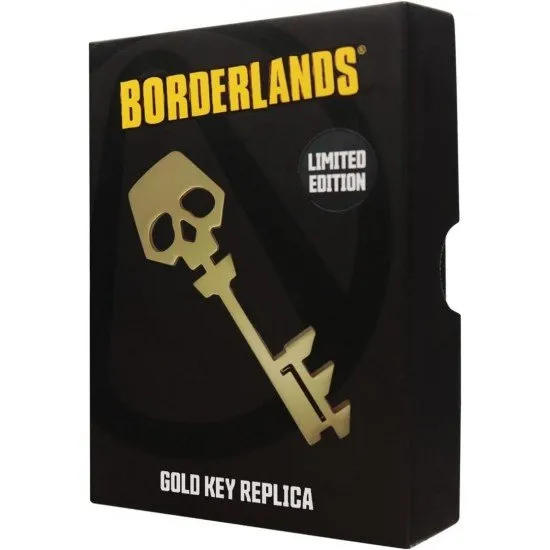 A highly detailed replica of the Borderlands Golden Key finished in matte 24k gold plating inside a protective collector box