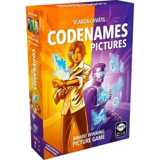 Codenames Pictures (2025) edition board game box with bold new box design and refreshed spy artwork