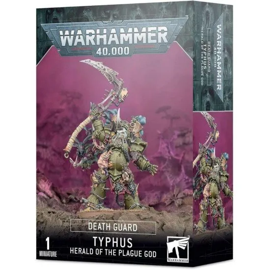 A Citadel miniature of Typhus clad in heavily corrupted Cataphractii Terminator armour with swarms of daemonic flies bursting from his back chimney vents