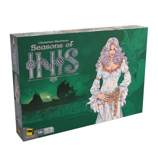 Seasons of Inis expansion box featuring Celtic artwork and seasons wheel design for the Inis board game