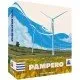 Pampero board game cover showing wind turbines and energy infrastructure on a map of Uruguay