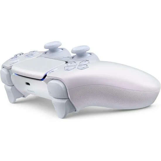 PS5 DualSense Controller in Chroma Pearl finish, showing the iridescent pink and cream colors shifting in the light