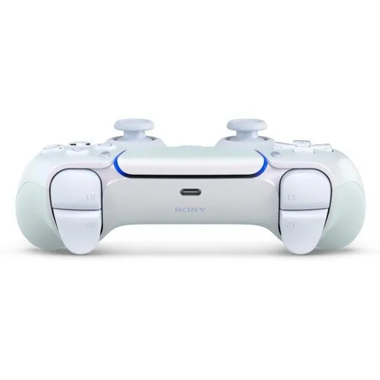 PS5 DualSense Controller in Chroma Pearl finish, showing the iridescent pink and cream colors shifting in the light