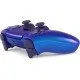 A PlayStation 5 DualSense controller with a shifting metallic finish that transitions between deep blue and royal purple
