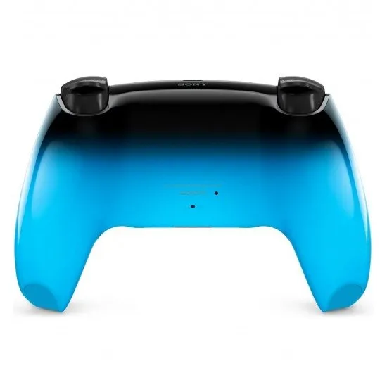 The DualSense Wireless Controller in Rhythm Blue, featuring a vibrant neon green and black two-tone design with a glossy finish.