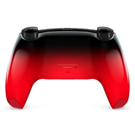 The DualSense Wireless Controller in Techno Red, featuring a vibrant neon green and black two-tone design with a glossy finish.