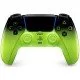 The DualSense Wireless Controller in Remix Green, featuring a vibrant neon green and black two-tone design with a glossy finish.