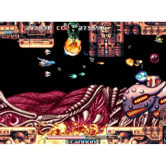 A sleek starfighter navigating through a dense field of alien enemies and massive bosses in deep space