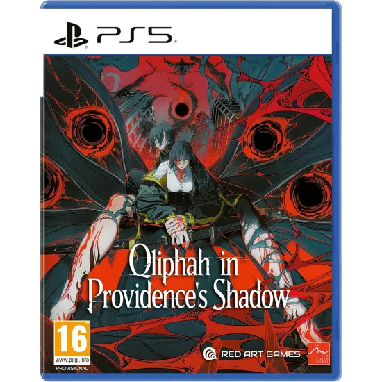 PlayStation 5 game case for Qliphah in Providence's Shadow featuring Rena Hizuki and Souma Hoshigami in a ruined city