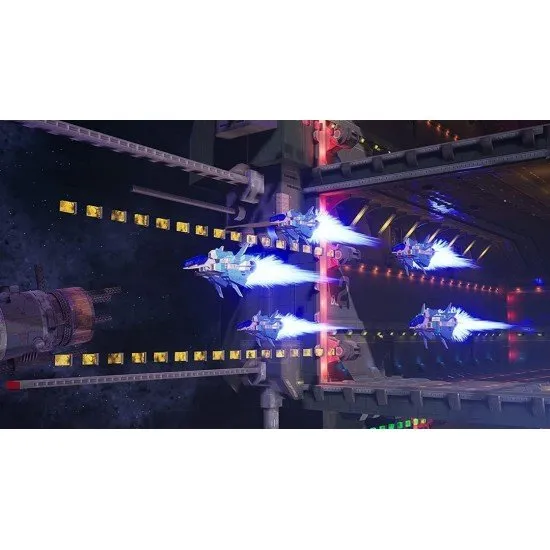 A Nintendo Switch game case displaying the dramatic combat of human space fighters and giant biomechanical alien monsters in deep space