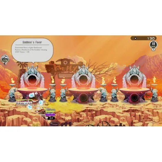A colourful group of Ratatan characters and their Cobun servants marching to the beat in a vivid 2D world