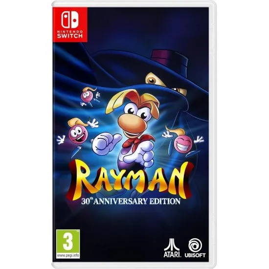 Rayman 30th Anniversary Edition Switch case showing the colourful cast of characters and bonus levels