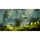 A Nintendo Switch 2 game case showing Rayman, Globox, and Barbara sprinting away from a giant fire-breathing dragon inside a vibrant, colorful medieval fantasy landscape