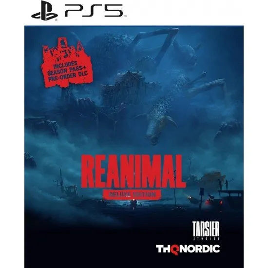 REANIMAL Deluxe Edition game cover showing a small brother and sister navigating a dark, stylized, and menacing environment
