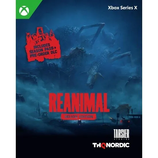 REANIMAL Deluxe Edition game cover showing a small brother and sister navigating a dark, stylized, and menacing environment
