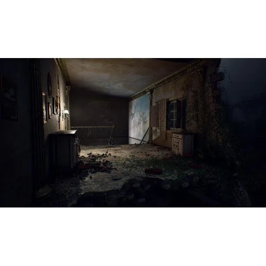 Susan navigating a decaying noble residence on the slopes of Mount Etna while a shadowy Red Nun looms in the background