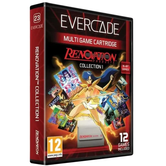 An Evercade cartridge box featuring vibrant 16-bit anime artwork from Valis, Arcus Odyssey, and Gaiares in a collectable retro case