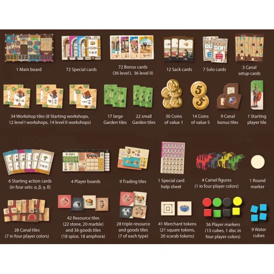 Resafa board game box featuring 3rd century AD desert caravan route and ancient Middle East trading city artwork
